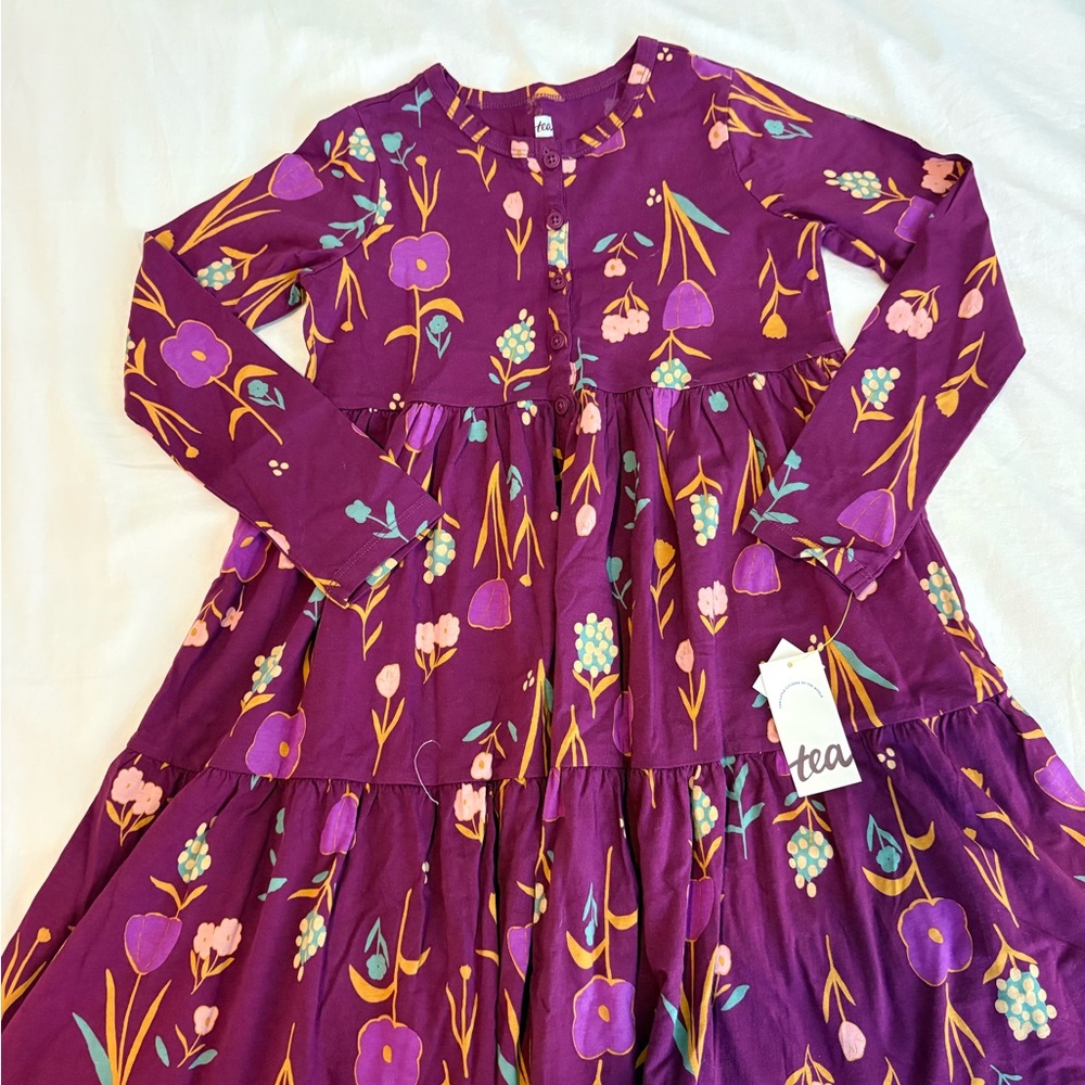 Tea Collection deep purple floral tiered dress